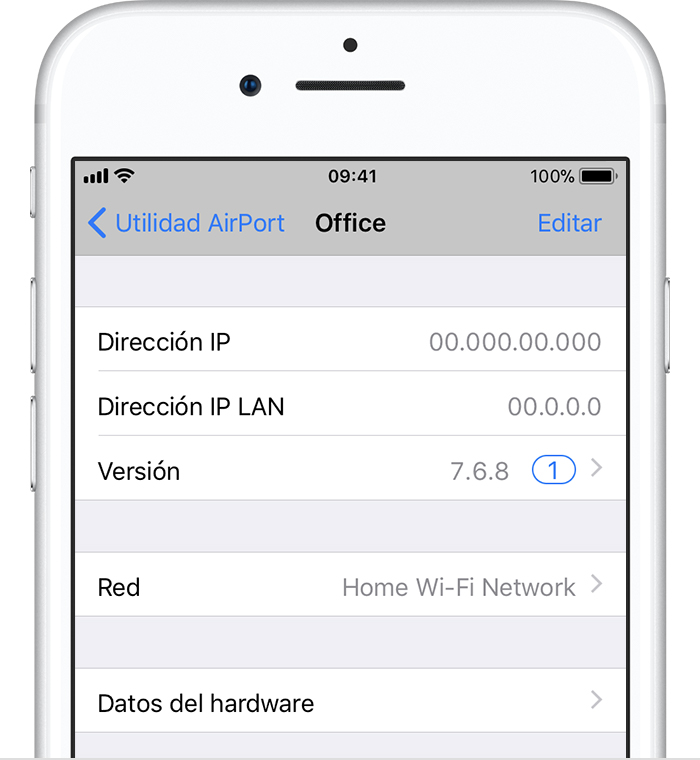 Utilidad AirPort en iPhone
