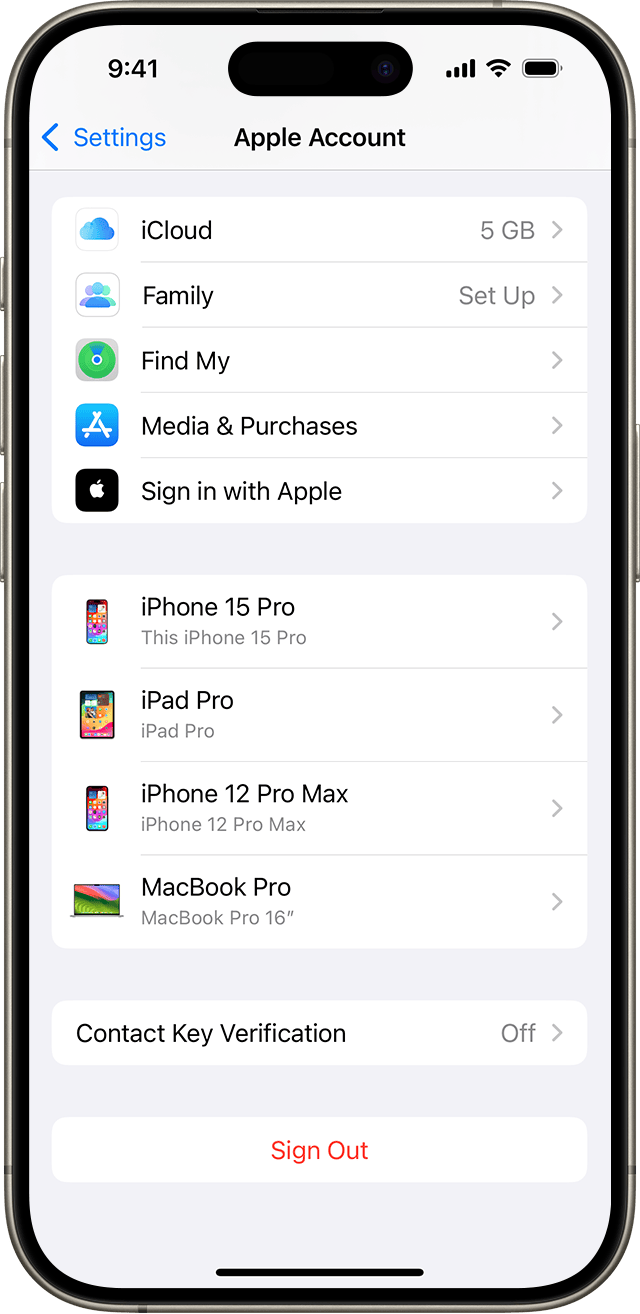 iPhone settings showing a list of devices