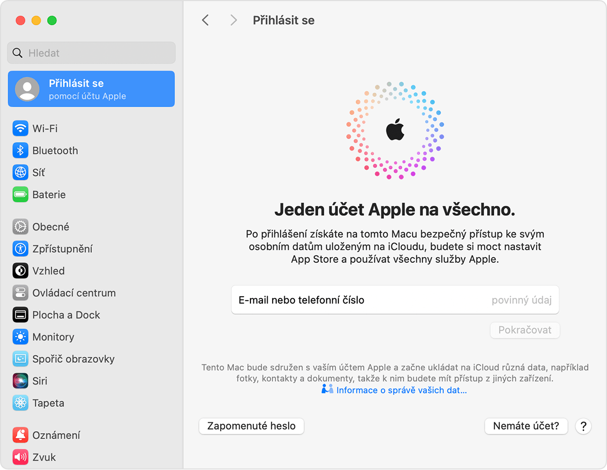 Přihlášení pomocí účtu Apple na Macu