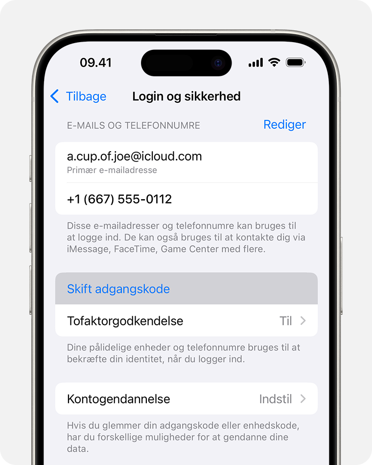 iPhone, der viser knappen Skift adgangskode i Indstillinger