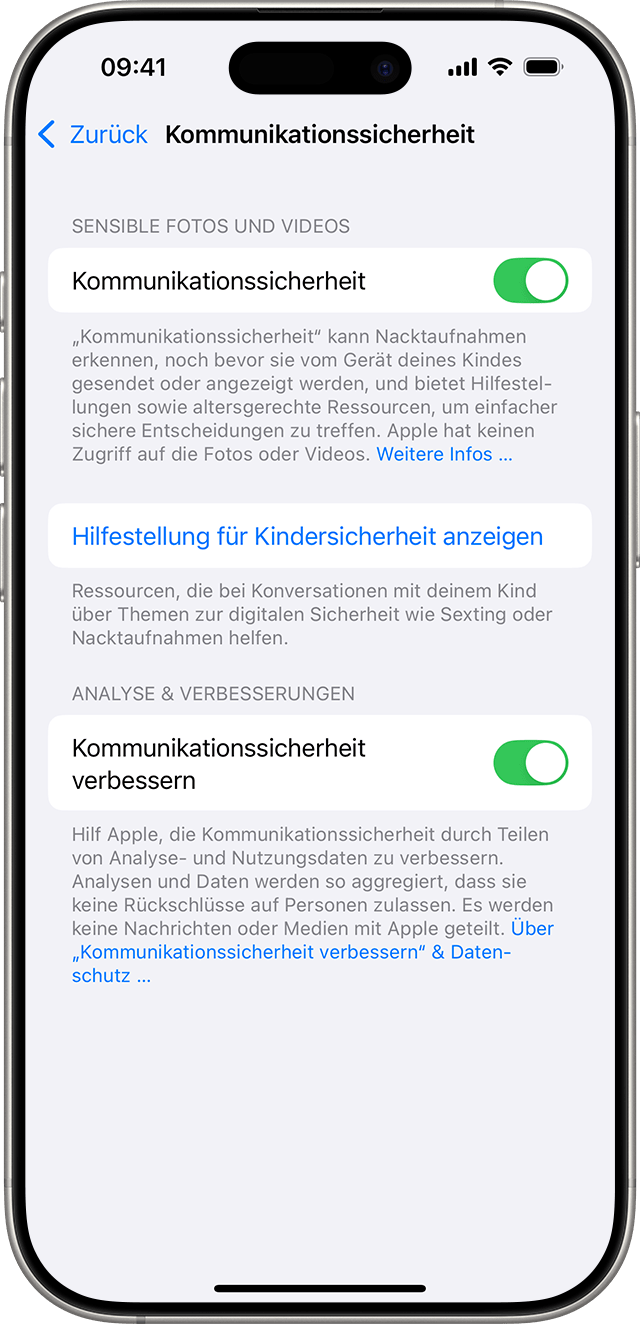 Aktiviere in den iPhone-Einstellungen die Option „Kommunikationssicherheit“.