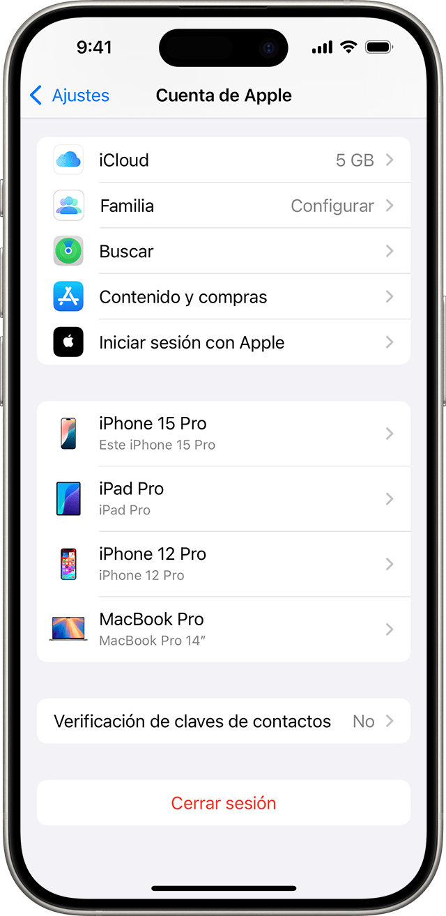 Ajustes del iPhone donde se muestra una lista de dispositivos