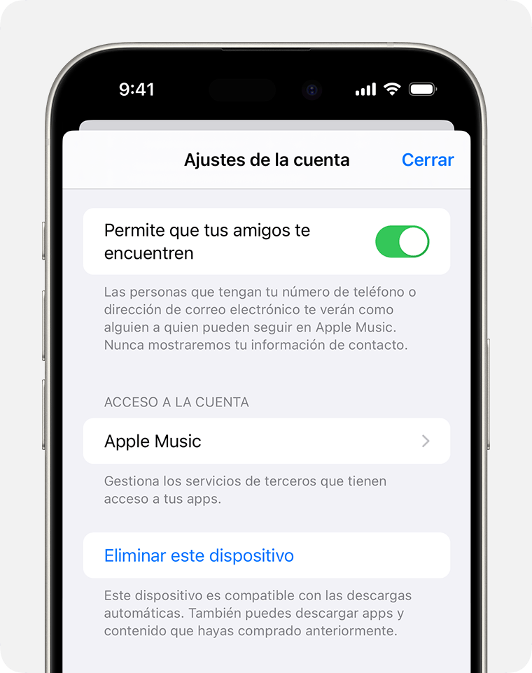 iPhone que muestra los ajustes de la cuenta y la opción de eliminar ese dispositivo.