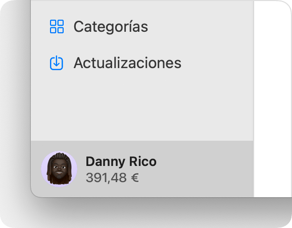 In the App Store on macOS, the account balance is displayed at the bottom of the sidebar.