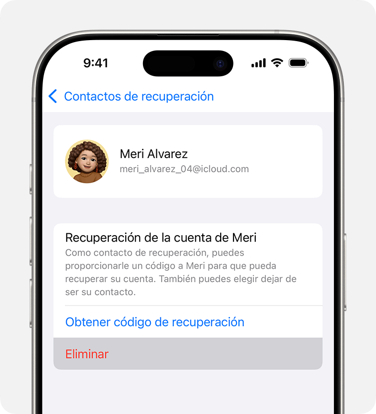 En el iPhone, quítate como contacto de recuperación