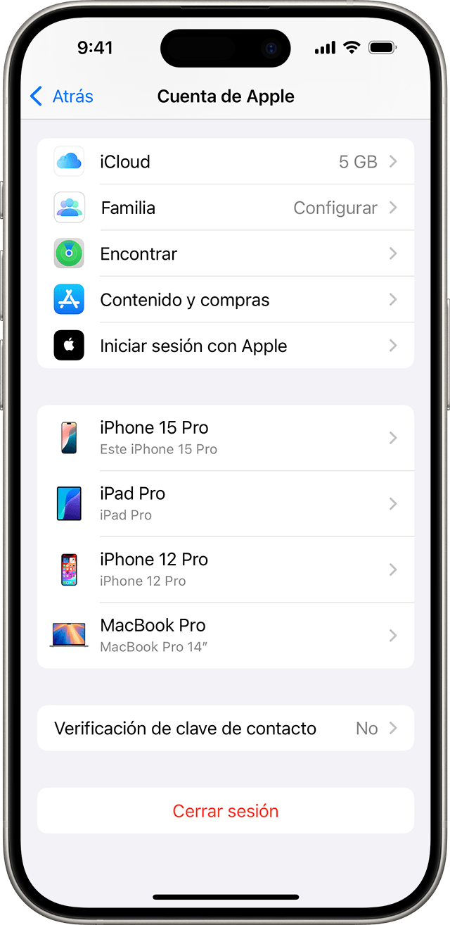 Configuración de iPhone donde se muestra una lista de dispositivos