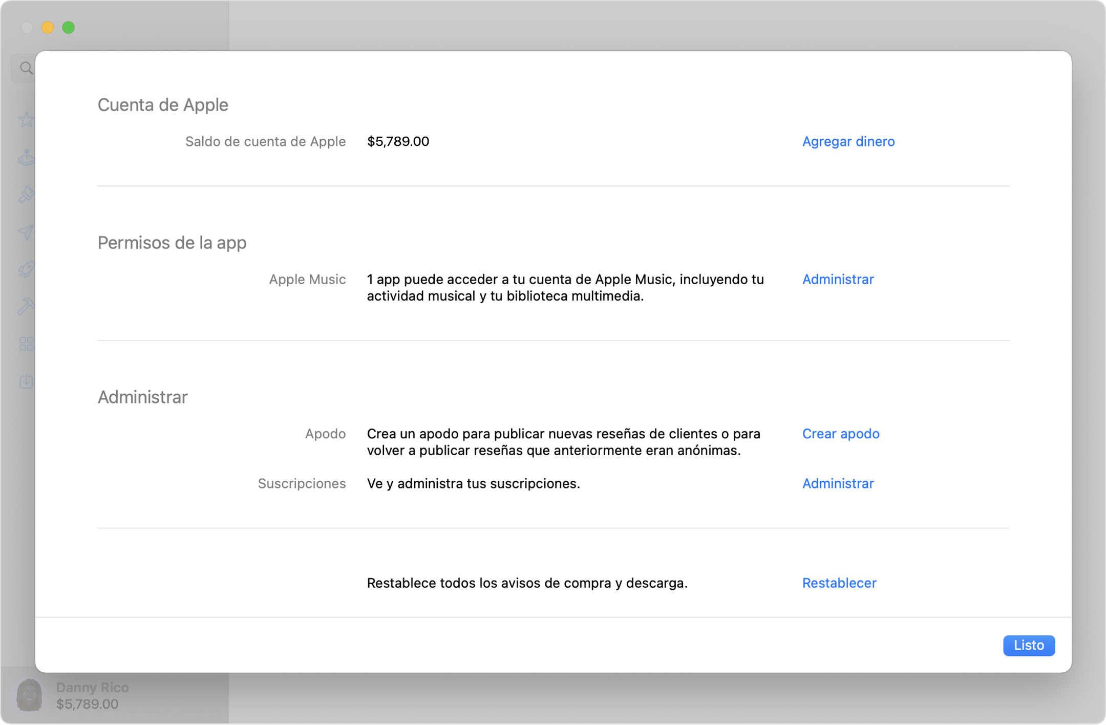 Configuración de la cuenta de Apple en App Store en la Mac.