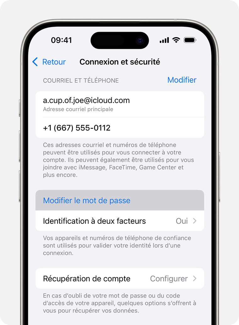 Le bouton Modifier le mot de passe est affiché dans les réglages d’un iPhone