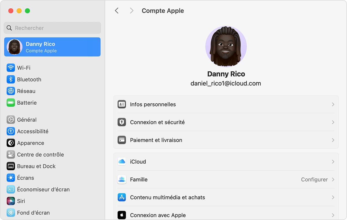 L’écran macOS affiche les étapes à suivre pour configurer le Partage familial.