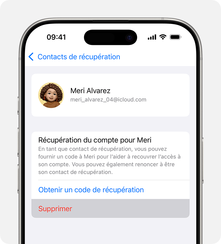 Sur iPhone, se supprimer en tant que contact de récupération de quelqu'un