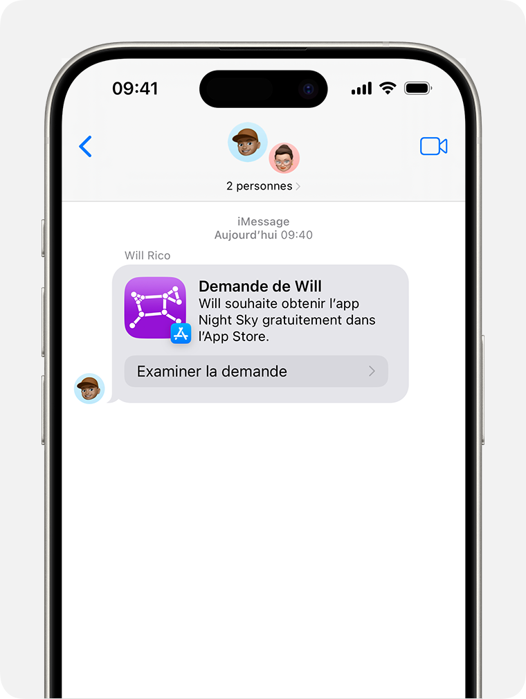 Vous trouverez les notifications Demander l’autorisation d’achat dans Messages.