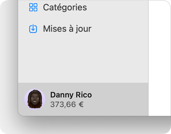 Dans l’App Store sous macOS, le solde du compte s’affiche en bas de la barre latérale.