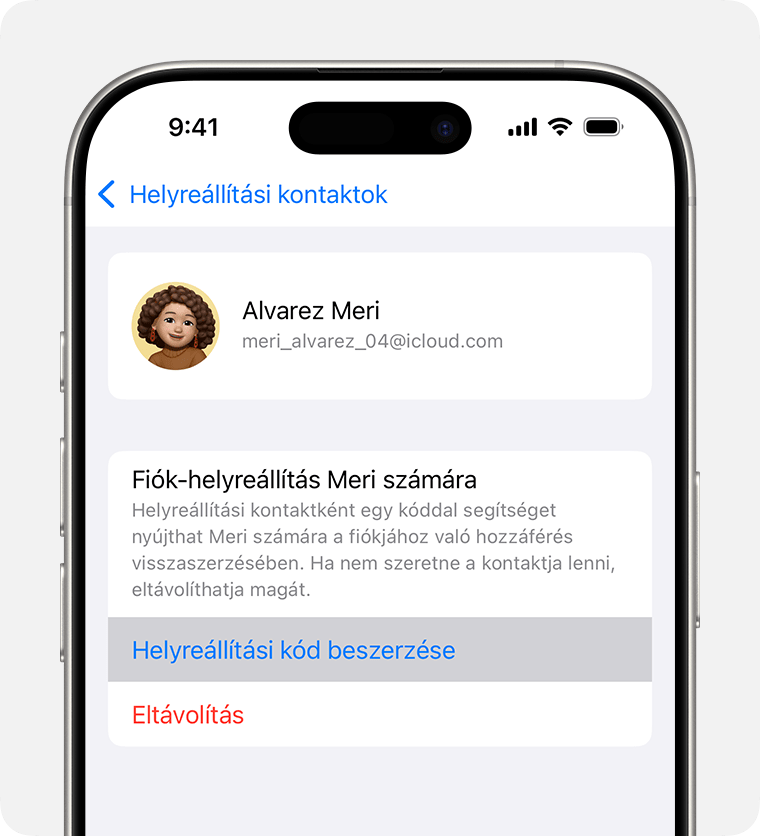 iPhone-on helyreállítási kódot kérhet, amellyel barátja vagy családtagja visszaszerezheti a hozzáférést a fiókjához.