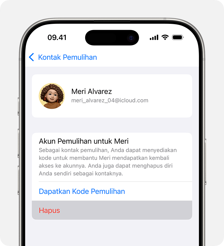 Di iPhone, hapus diri Anda sebagai kontak pemulihan untuk orang lain