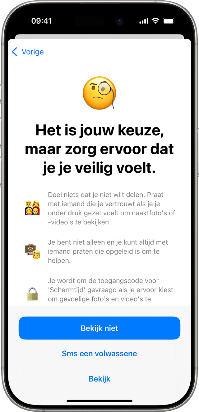 Als je kind ervoor kiest de gevoelige foto of video te sturen, zorgt Communicatieveiligheid ervoor dat ze zich veilig voelen bij hun keuze.