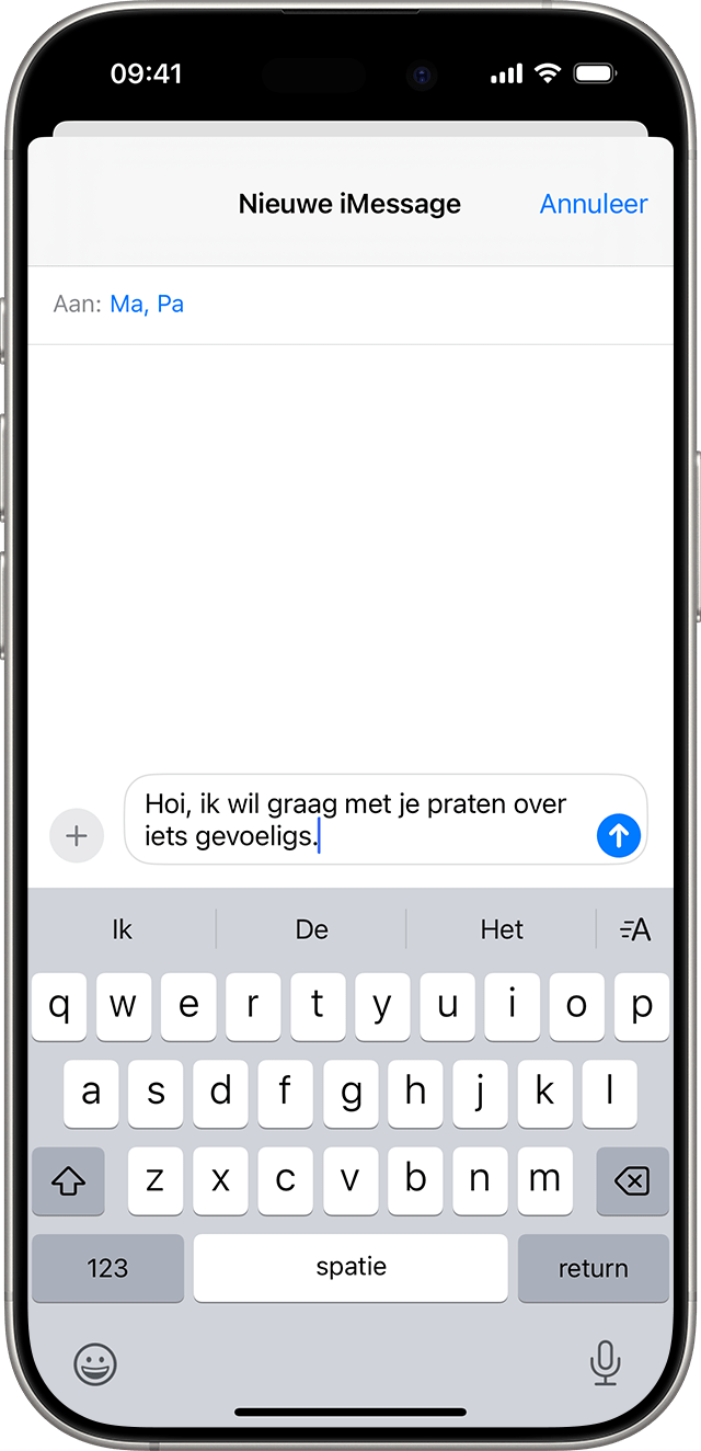 Communicatieveiligheid vraagt je kind een bericht te sturen naar een vertrouwde volwassene.