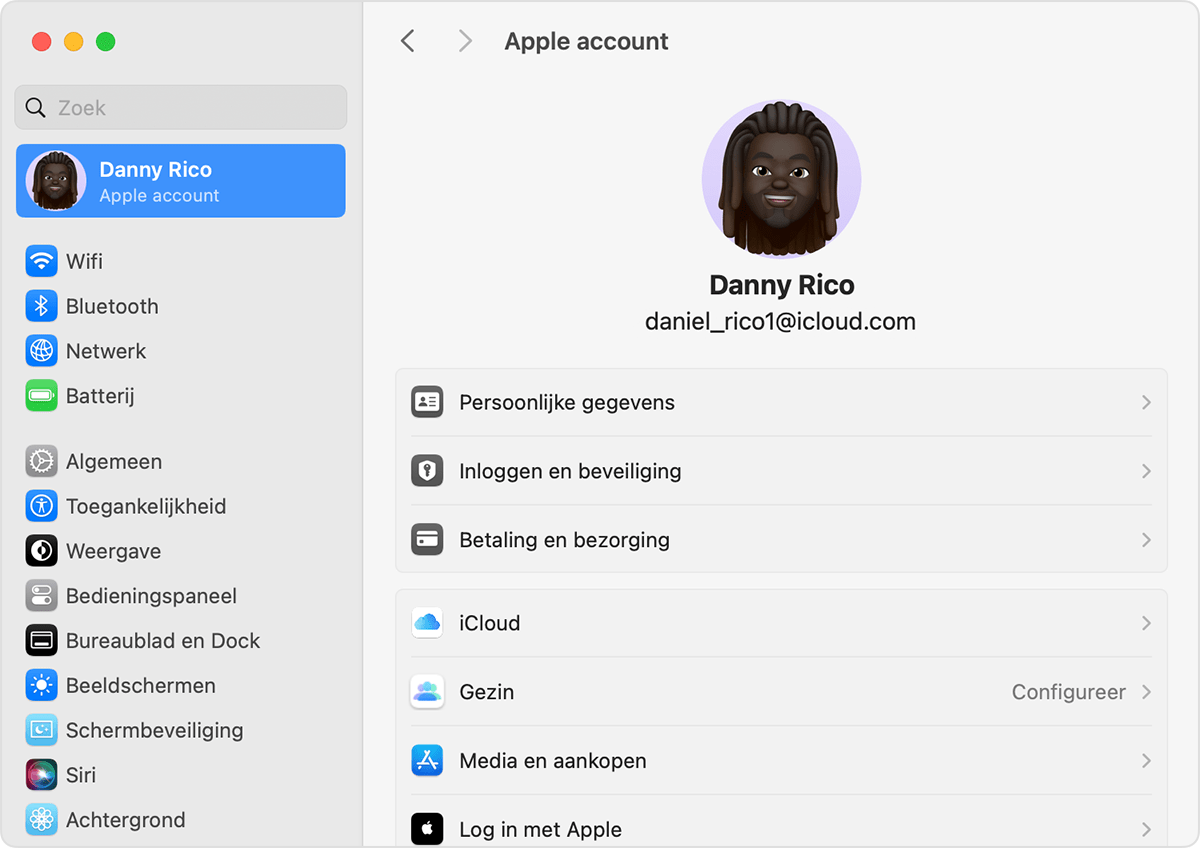 macOS-scherm met de stappen voor het configureren van 'Delen met gezin'.