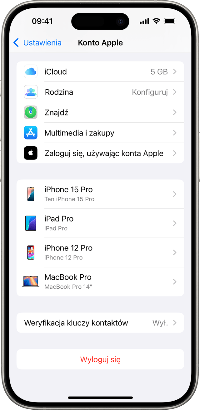 Ustawienia iPhone’a przedstawiające listę urządzeń