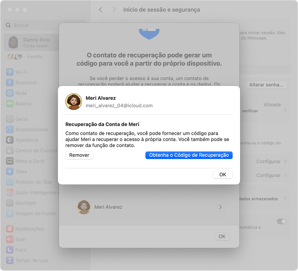 No Mac, obtenha um código de recuperação para um amigo ou familiar.