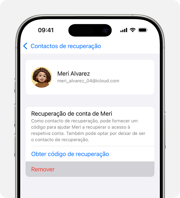 No iPhone, remova o seu nome do contacto de recuperação de outra pessoa