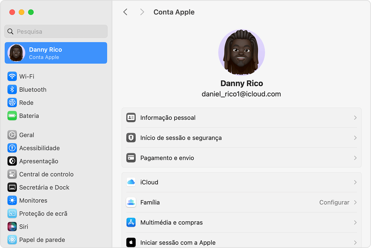 Ecrã do macOS a mostrar os passos para configurar a Partilha com a família.