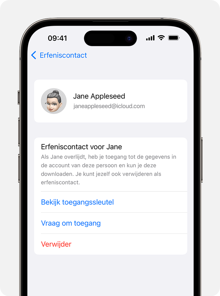 iPhone-scherm dat laat zien hoe je toegang aanvraagt om erfeniscontact te worden