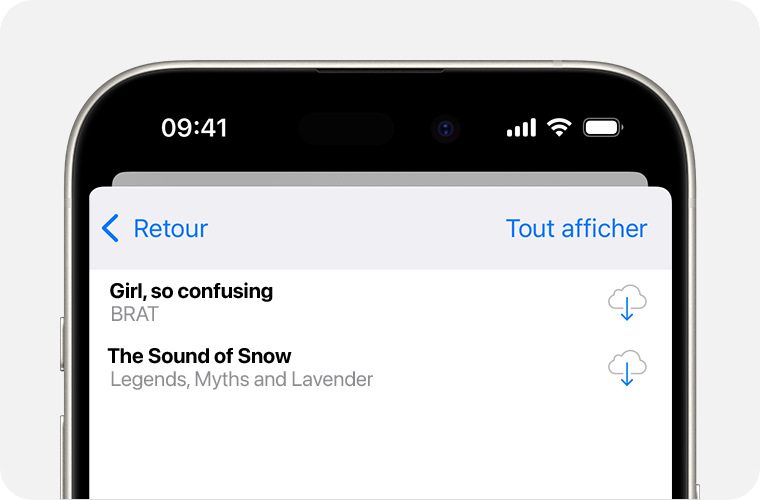 Un iPhone montrant la liste d’achats masqués. Le bouton Tout afficher se trouve dans le coin supérieur droit de l’écran.