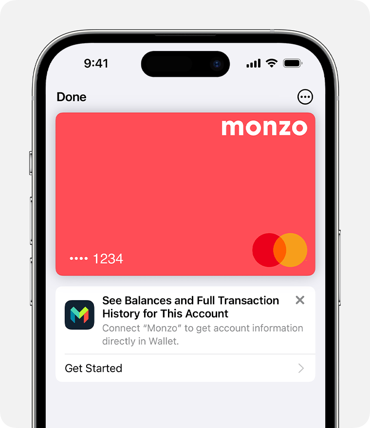 An iPhone showing an eligible card that can be connected to Wallet. 