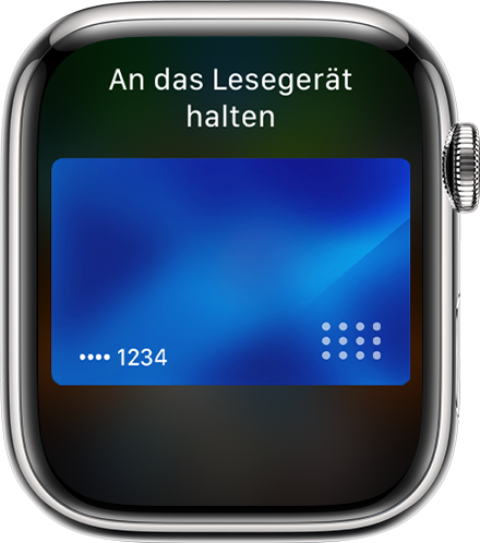 Apple Watch zeigt eine abgeschlossene Zahlung mit Apple Pay an.