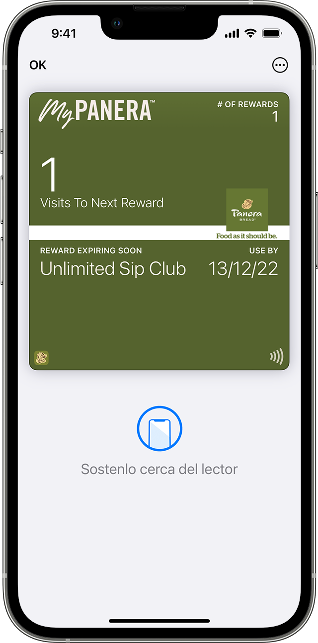 Imagen de una tarjeta de fidelización de Panera en Cartera de Apple