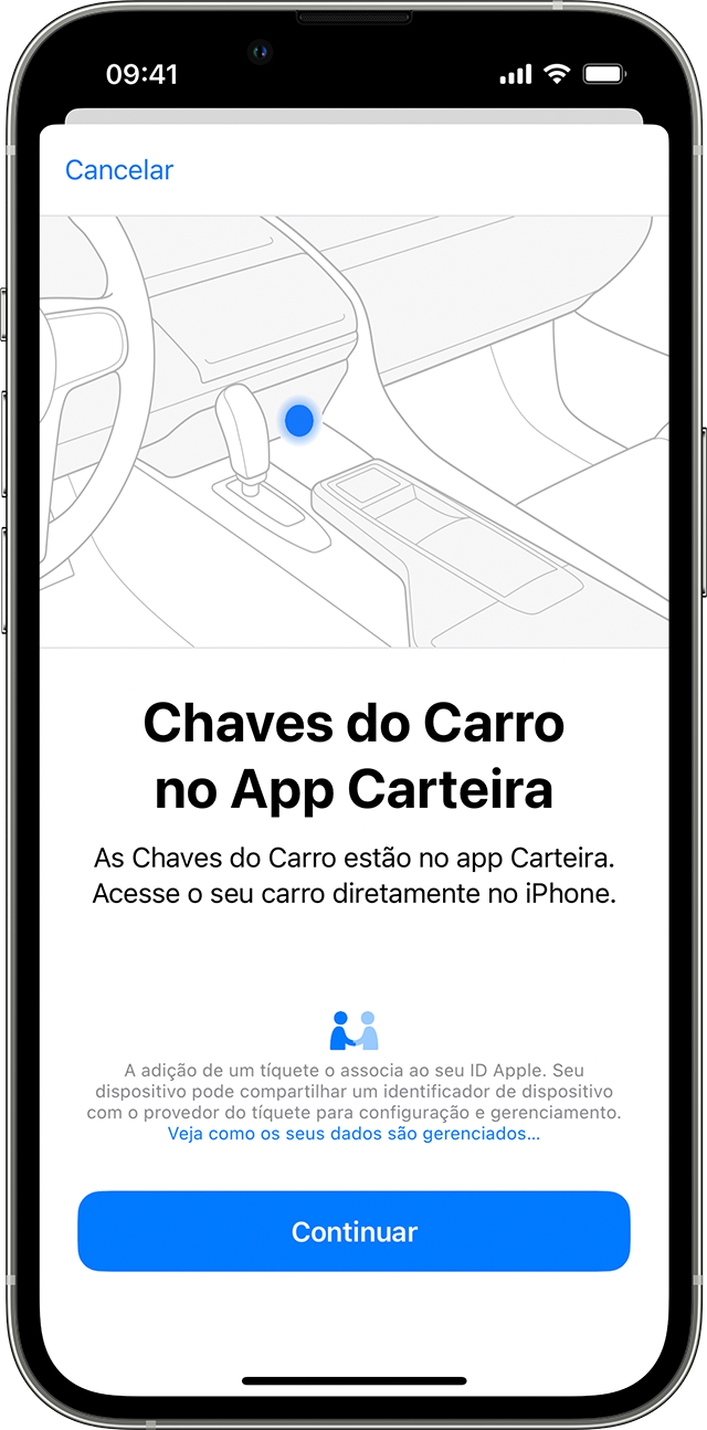 Chaves do carro no app Carteira