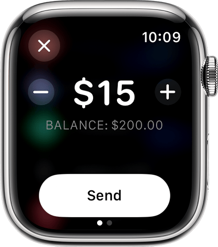 Image of Apple Watch sending money in the Messages app.