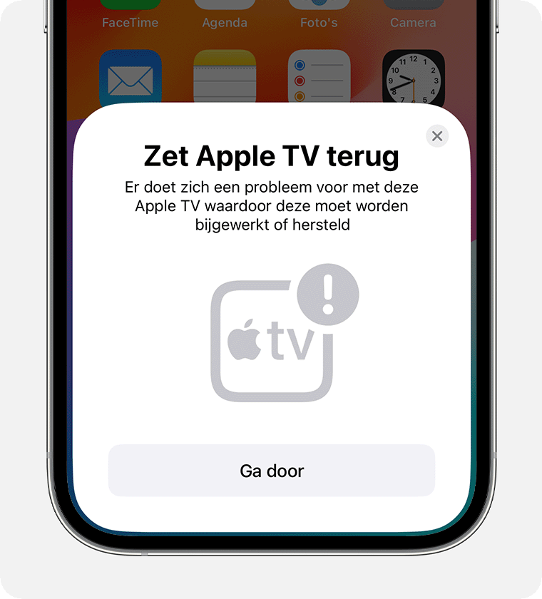 De melding 'Herstel Apple TV' op de iPhone