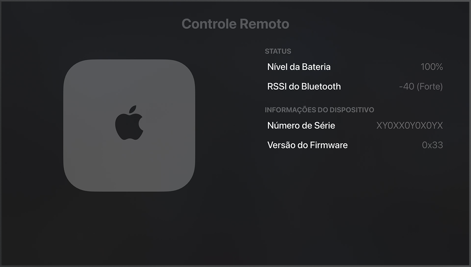 Bluetooth RSSI nos Ajustes da Apple TV mostra a intensidade do sinal Bluetooth