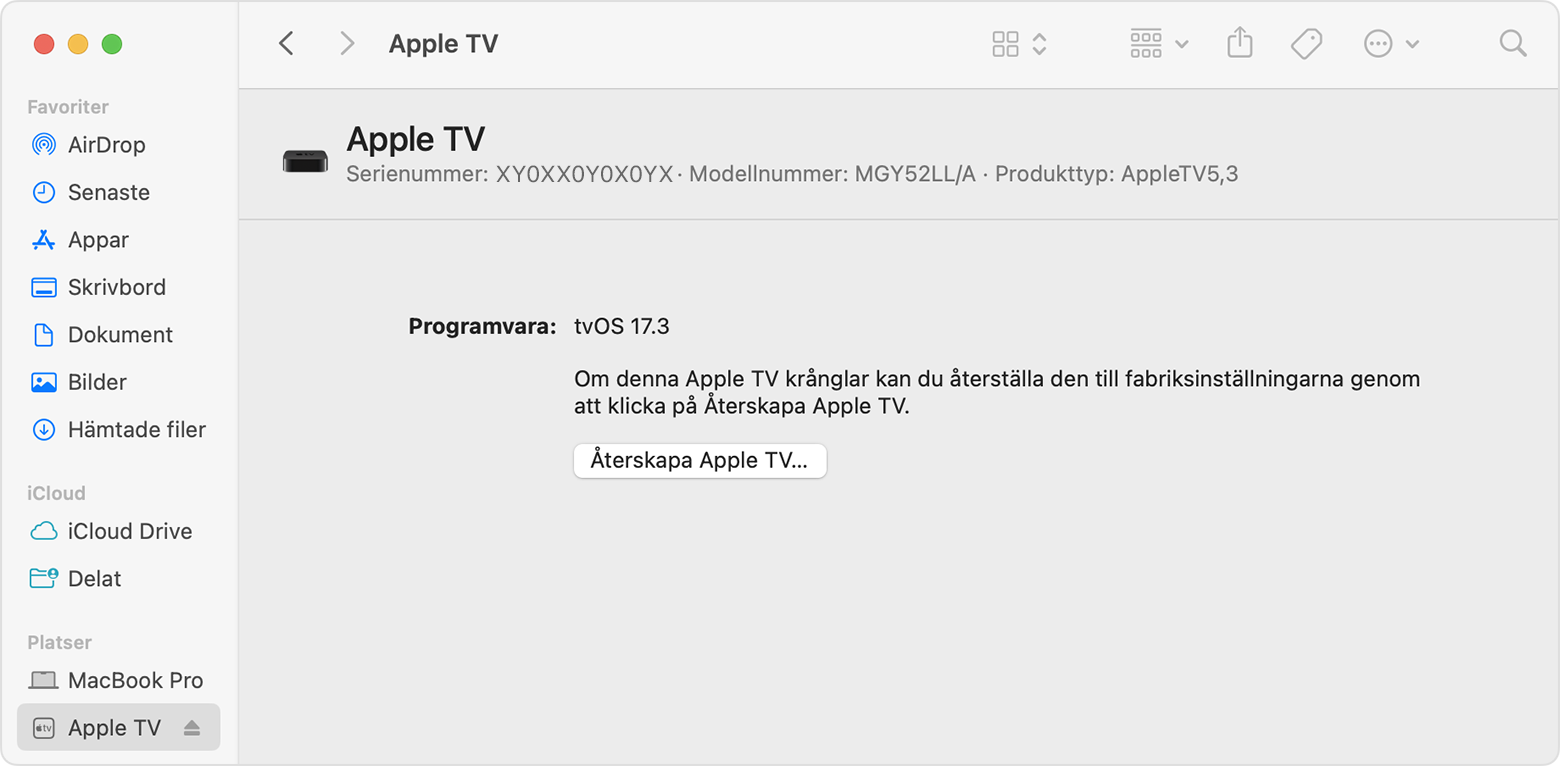 Apple TV-återskapningsfönster visas när du är ansluten till macOS