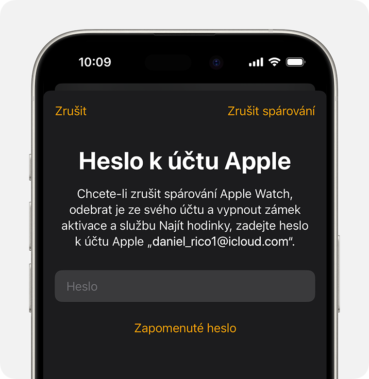 Výzva k vypnutí zámku aktivace zadáním hesla k účtu Apple.