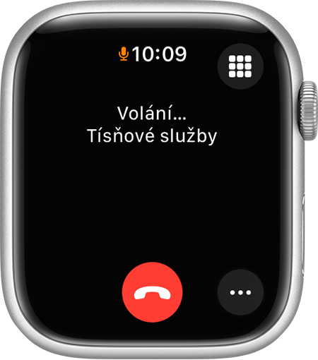 Obrazovka Apple Watch se zobrazeným voláním záchranným službám