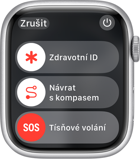 Obrazovka Apple Watch se zobrazeným posuvníkem pro Tísňové volání