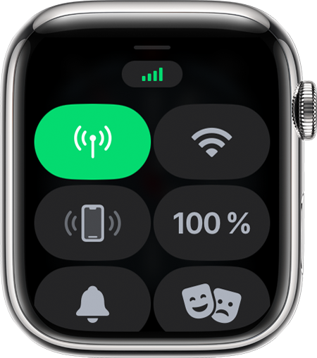 Plná síla signálu v Ovládacím centru na Apple Watch.