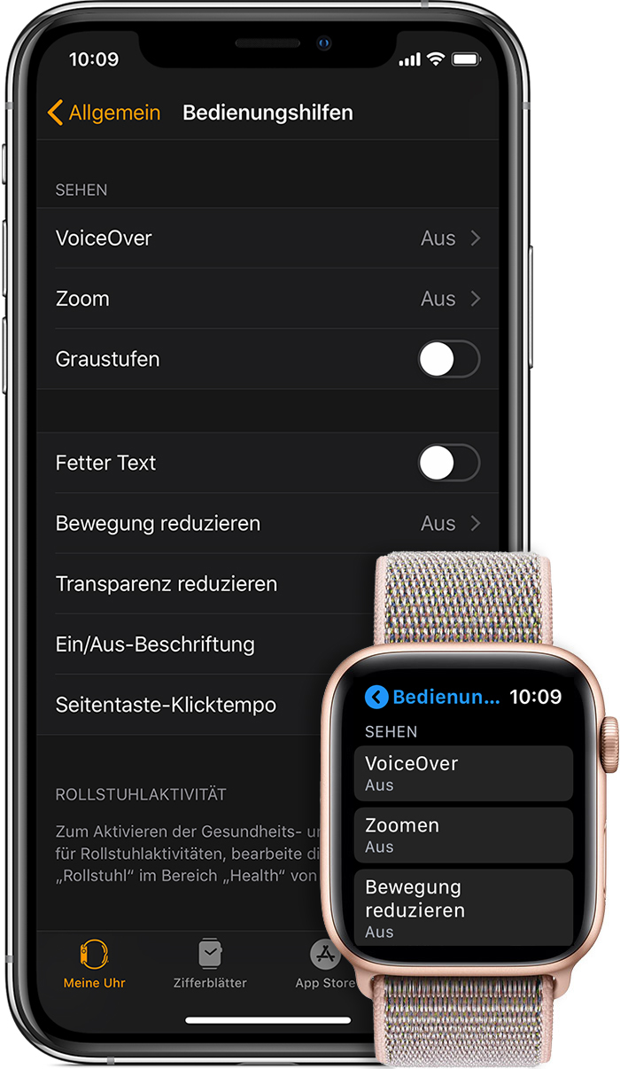 Einstellungen zu Bedienungshilfen auf iPhone und Apple Watch