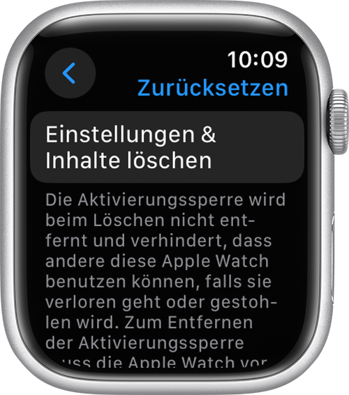 Apple Watch mit „Aalle Inhalte und Einstellungen löschen“