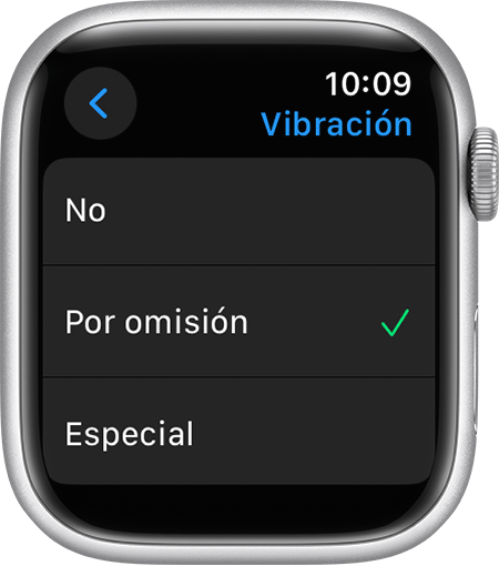 Pantalla del Apple Watch con los ajustes de la vibración