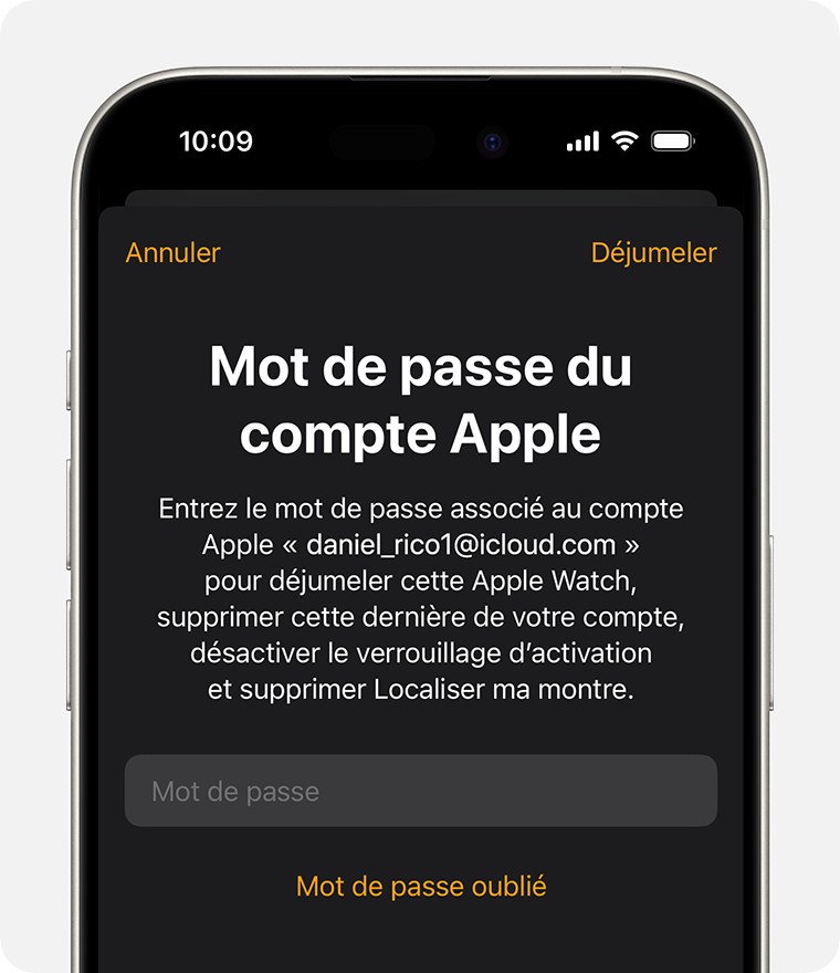 Invite de saisie du mot de passe associé à votre compte Apple afin de désactiver le verrouillage d’activation