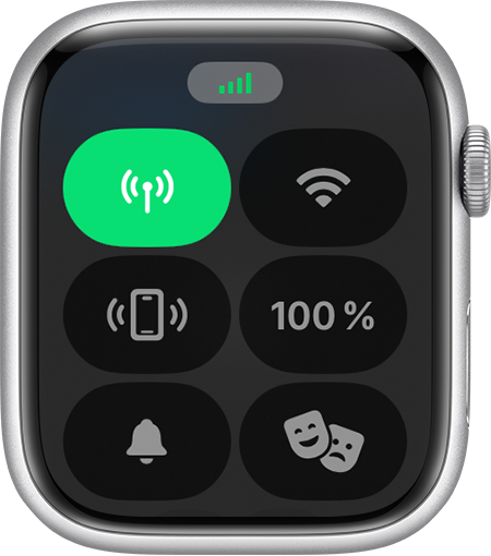 Centre de contrôle de l’Apple Watch affichant la connexion mobile