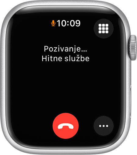 Zaslon Apple Watch uređaja koji prikazuje poziv hitnim službama