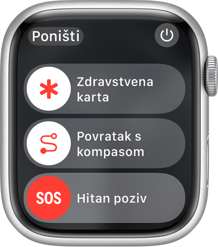 Zaslon Apple Watch uređaja koji prikazuje kliznik za hitne pozive