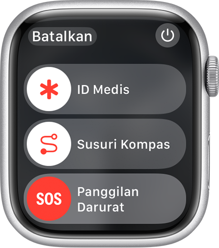 Layar Apple Watch menampilkan penggeser Panggilan Darurat