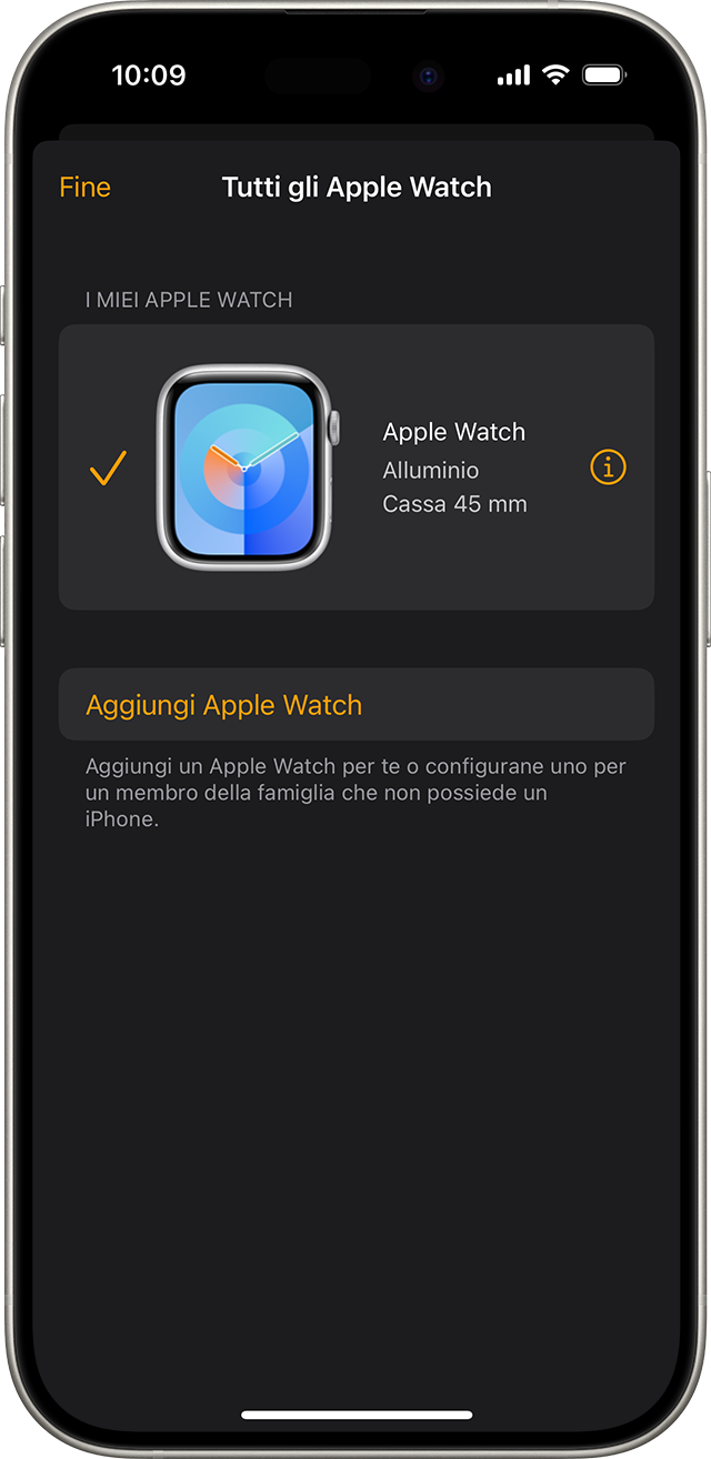 Schermata di iPhone che mostra Tutti gli orologi nell'app Apple Watch