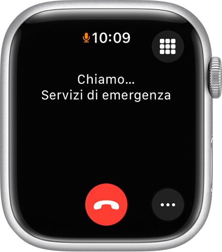 Schermata di Apple Watch che mostra una chiamata ai servizi di emergenza