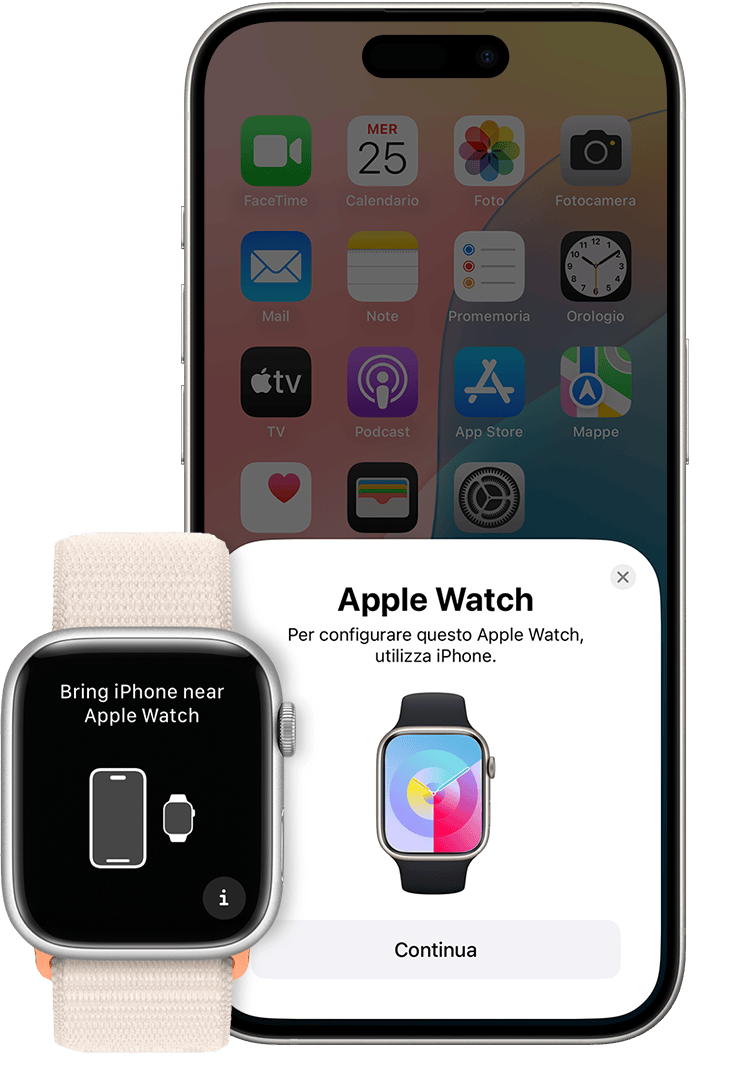 Schermate di abbinamento di Apple Watch e iPhone